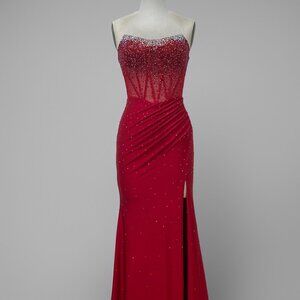 New Strapless Sheath Prom Maxi Gown w/ Rhinestones Embellished Bodice AC 3107